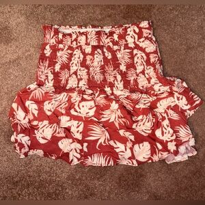 Alice Blue Red Tropical Print Smocked Mini Skirt